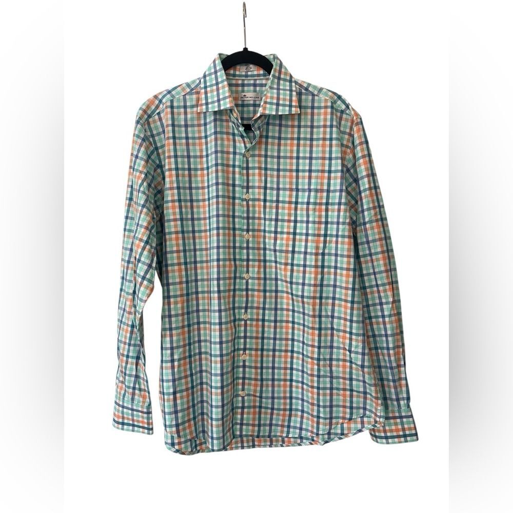 Peter Millar Blue and Orange Plaid Shirt